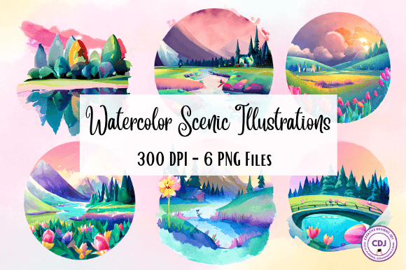 Capturing Nature's Tranquility with Watercolor Scenic Illustrations