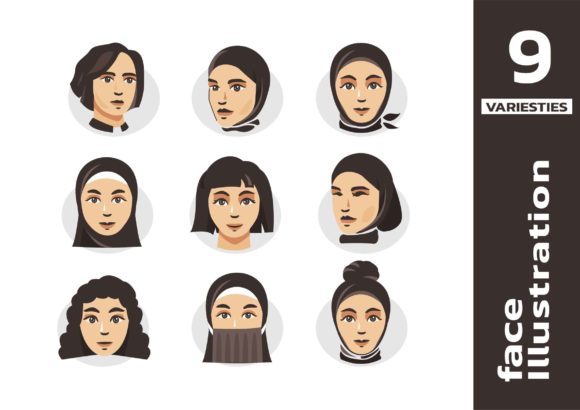 Female Faces Illustrations: 9 Modern Portrait Sets for Designers