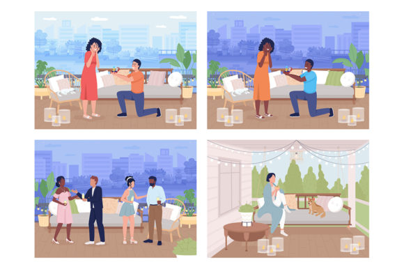 Hygge Patio Arrangements Illustrations: Cozy Rooftop Design