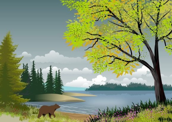 Serene Digital Landscapes: A Set of 4 Nature Illustrations